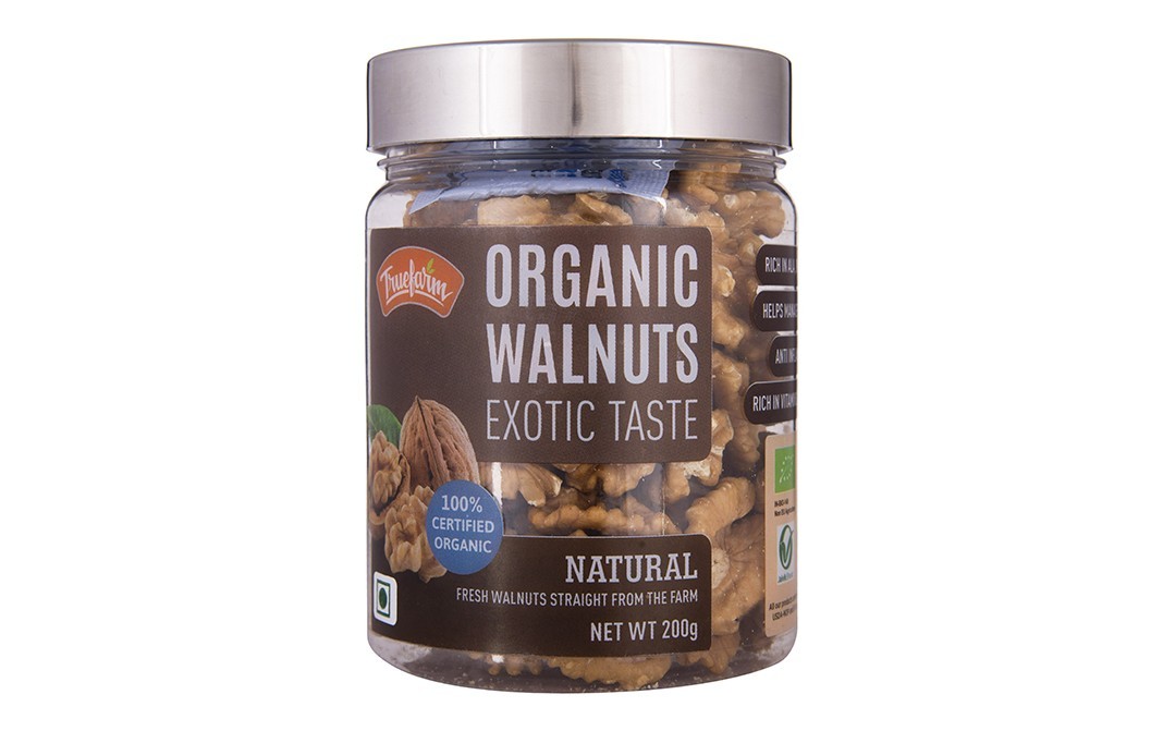 Truefarm Organic Walnuts Exotic Taste Natural   Glass Jar  200 grams